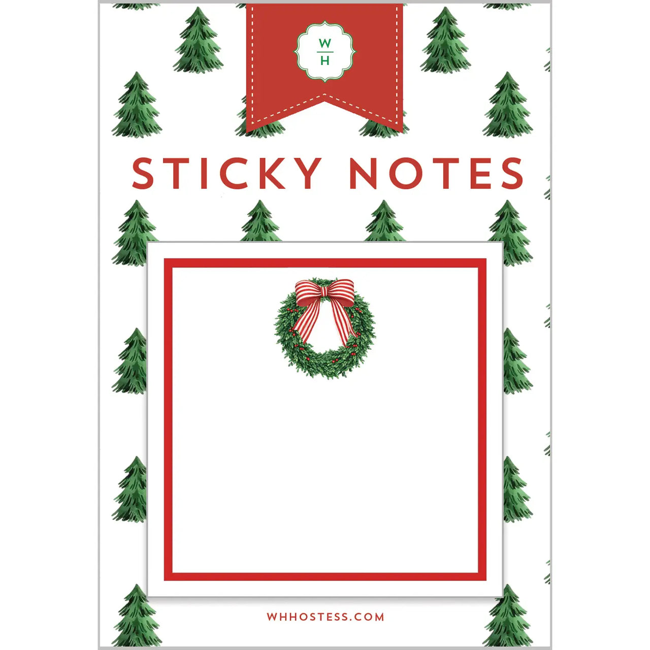 Wreath with Red Striped Bow Sticky Notes