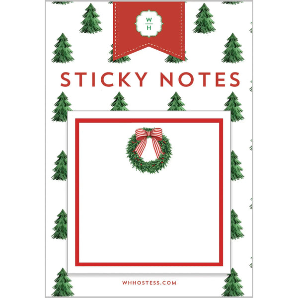 Wreath with Red Striped Bow Sticky Notes