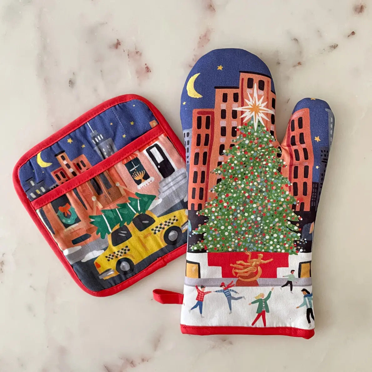 Rockefeller Center Christmas Oven Mitt and Potholder Set