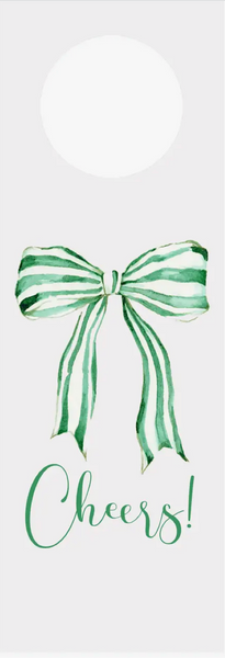 Striped Green Bow Wine Tag Set