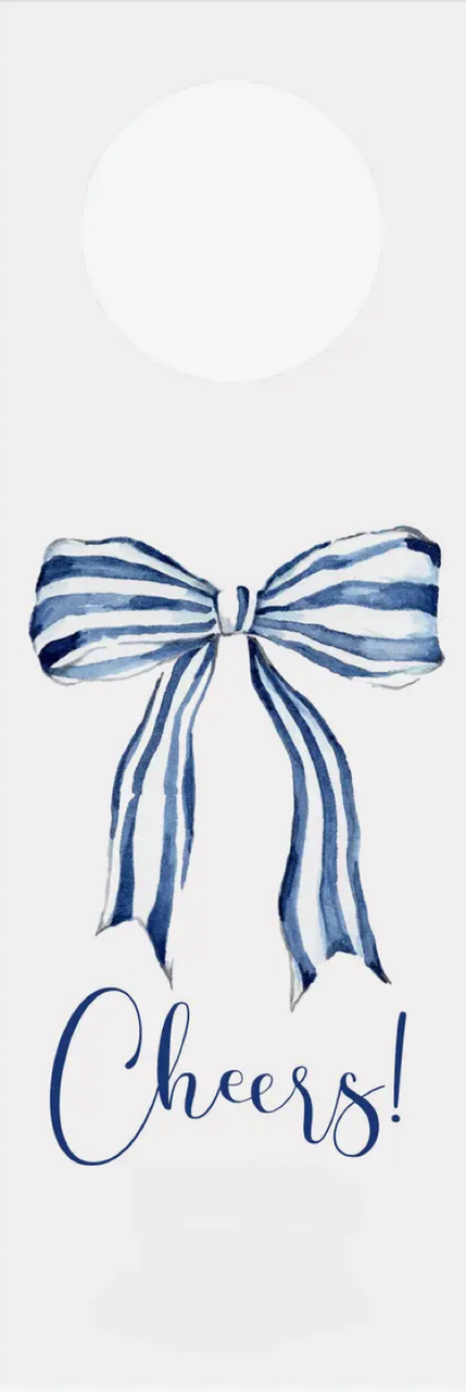 Navy Striped Bow Wine Tag Set