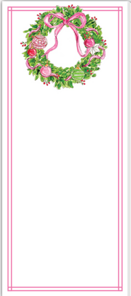 Handpainted Pink Peppermint Wreath with Pink Bow Notepad