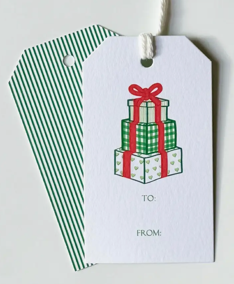 Wrapped Christmas Gift Stack Gift Tags