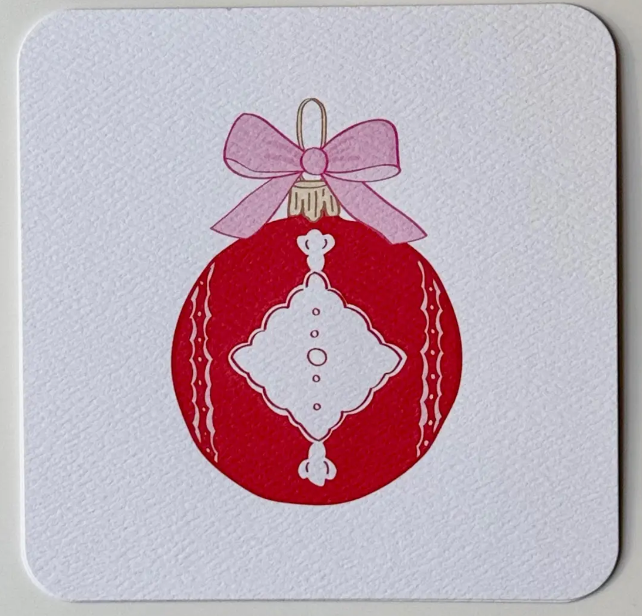 Red and Pink Christmas Ornament Paper Coasters