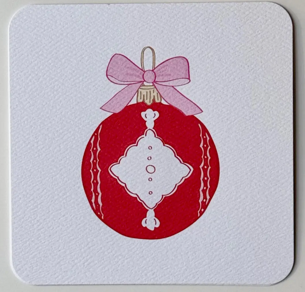 Red and Pink Christmas Ornament Paper Coasters