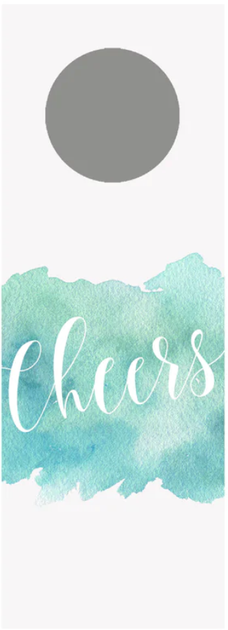 Aqua Watercolor Cheers Wine Tag - Single Tag