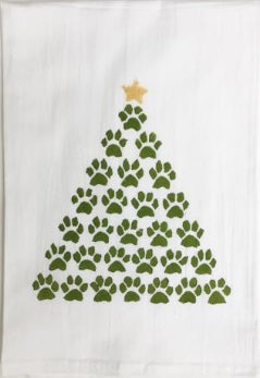 Paw Print Christmas Tree Kitchen Towel
