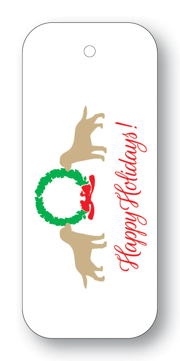 Yellow Labs With Wreath Happy Holiday Gift Tags